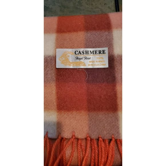 Royal Rossi 100% Mongolian Cashmere Plaid Scarf Burnt Orange - Picture 2 of 2